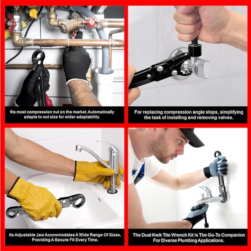 Plumbing Tools, Angle Stop Wrench Kit, Plumbing Wrench. New Compression Angle Stop and Removing the Compression Ring Professional Plumbing Toolset For Easy Angle Stop And Supply Nut Installation - color: Black, Angle on Stop Wrench Kit