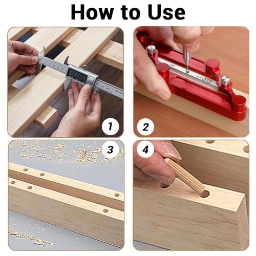 Center Finder Gauge Woodworking Set- Interchangeable Marking Rods for Self Centering Doweling Jig, Joinery Hole Drill Guide, Positioner Locator Tool