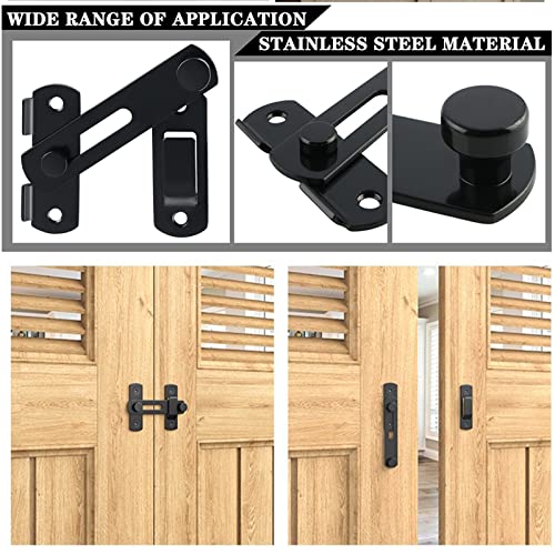 Barn Gate Latch Hardware Kit,2 Latch+4 Hinges,Stainless Steel Black