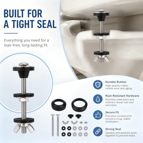 2 PCS Toilet Tank to Bowl Gaskets Kit, Universal Stainless Steel Heavy Duty Toilet Tank Bolts Replacement, Compatible with 2" & 3" Toilet Tank Seal Set, Easy Install Leak Repair