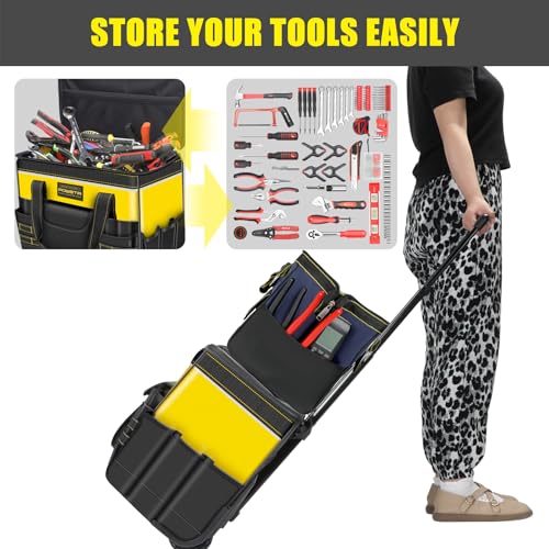 21"Rolling Tool Bag with Wheels,1680D Waterproof Rolling Tool Tote Bag