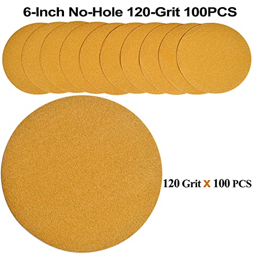 6-Inch No-Hole Hook and Loop Gold Sanding Discs 120-Grit, 100-Pack - size: 120 Grit