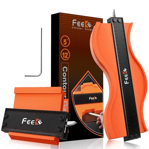 Feeke Contour Gauge (12+5 Inch) with Lock Profile Tool, Birthday Gifts for Men Dad Husband Him Super Contour Shape Duplicator Men Gifts Woodworking Tools Construction Outline Angle Measuring Tool - style: 12+5 Inch