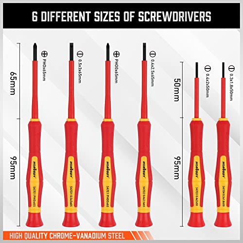 HORUSDY 1000V 6-Piece Mini Insulated Screwdriver Set, Magnetic Tip Mini Electrician Screwdriver Set Slotted(1.8mm,2.0mm2.5mm,3.0mm), Phillips: (PH00, PH0) - style: 6-Piece 1000V Mini Insulated Screwdriver Set