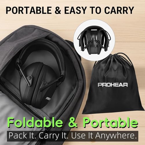 PROHEAR Youth Electronic Ear Protection 23dB NRR Slim Fit Gel Ear Pads Sound Amplification Noise Compression Compact Design Gun Range Shooting Hunting Tactical Use - style: Black-gel Cushions