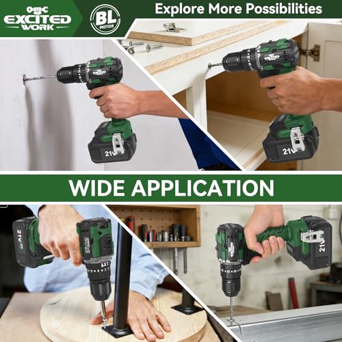 21V Brushless Power Impact Drill Cordless with Dual 3.0Ah Batteries