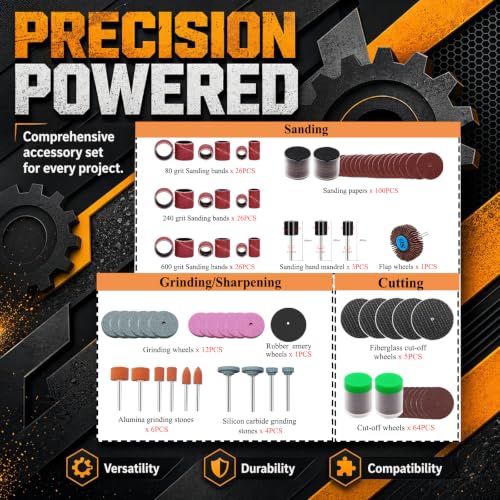 318 Piece Rotary Tool Accessories Kit with Sanding Drum, 1/8 Inch Shank Universal Fit Rotary Tool Bits for Sanding, Cutting, Grinding, Polishing, Cleaning, Drilling, Engraving, Woodworking DIY - color: 138pcs-22 Styles