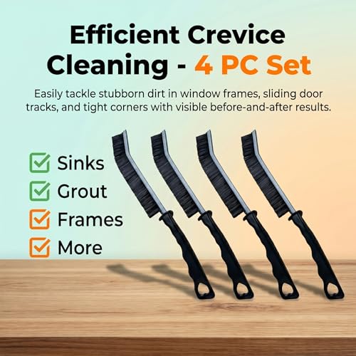 4 Pack Crevice Cleaning Brushes Hard Bristled Grout Brush Tool For Scrub Small Spaces Kitchen Toilet Bathroom Corner Sink Window Tracks Hinges Tile Multifunctional Gap Scrubbers Deep Clean Tools Black