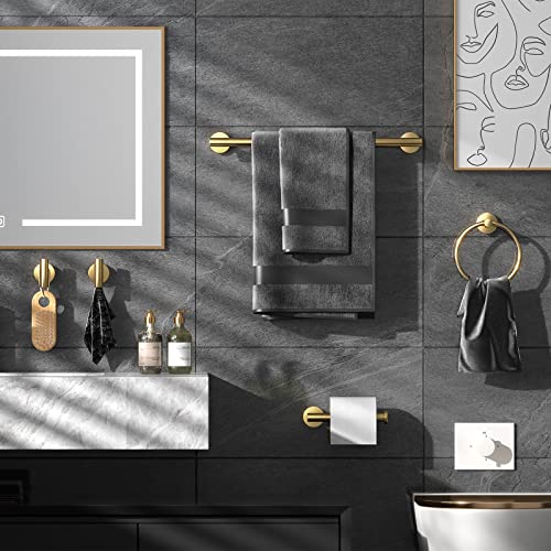Bathroom Hardware Set Brushed Gold, 10pcs Towel Bar Set Including 2pcs16 inch Towel Bars, Toilet Paper Holders, Towel Rings and 4pcs Robe Towel Hooks - color: Gold-10pcs-16inch
