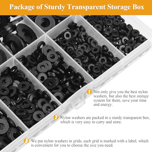 640 Pieces Black Nylon Flat Washers Assortment Kit, M2-M10, Nylon Metric & Flat Washers - color: Black Nylon