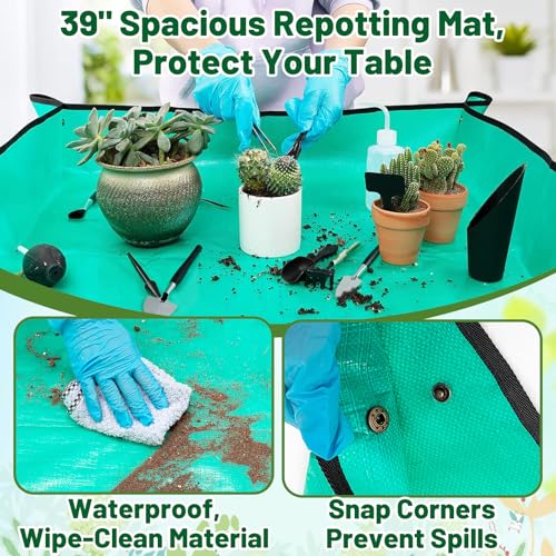 ANPHSIN 20pcs Small Gardening Tools Gifts for Women Beginners, Green | Garden Hand Tools Set for Indoor Succulent Bonsai Plants Transplanting, Included 39" Plant Repotting Mat/Mini Shovel/Labels - color: Green
