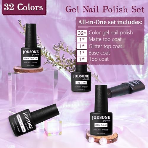 JODSONE Gel Nail Polish Starter Set Ribbon Glitter Summer Light Winter Dark Glossy 36-Piece Multi-color Gel Nail Polish Set - color: B25
