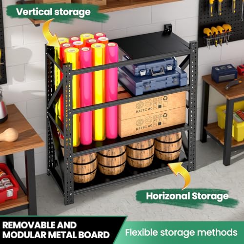4-Tier Heavy Duty Garage Shelving，Industrial Shelving for Home & Shop,Garage Storage Racks Heavy Duty Steel Shelves,Large Capacity Metal Rack for Garage,Basement,Pantry,Workshop - color: Black, size: 24"D*60"W*69"H