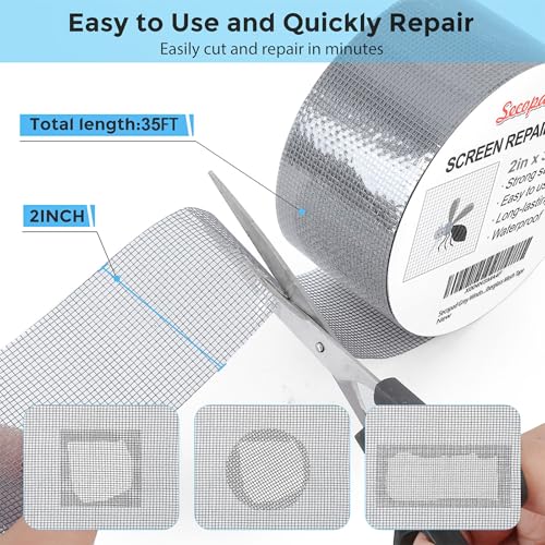 Secopad 2" x 420" (35FT) Screen Repair Tape, Screen Repair Kit, Grey - color: Grey, size: 2IN x 35FT