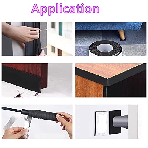 Door Weatherstrip Strong Adhesive Door Bottom Seal Black Rubber Strip 16.4 Feet Length Weather Stripping Bottom Seal Strip Door Winddow Sweep Weather Stripping Draft Stopper