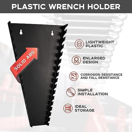 Reniteco Plastic Wrench Organizer, Premium High-density Wrench Holder, Large Wrench Racks for Wall and Tool Box, 64 Slots Fit SAE&Metric Wrench Tray(4Black) - color: Black, size: 4PC