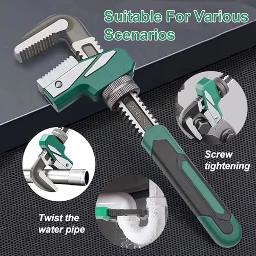 Upgraded 16 inch Heavy Duty Adjustable Pipe Wrench with [Silicone Non-slip Grip] Adjustable Wrench Fits a Variety of Fastener Sizes for Construction Machine Automobiles Home Repairs 16'' Green - color: Upgrade Green, size: 16 inch