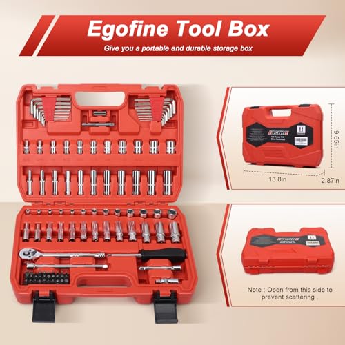 Egofine 1/4”Drive Socket Ratchet Wrench Set,101 PCS Metric(4-14mm),SAE(5/32-9/16”),with 72-Teeth Ratchet Wrench,Bit Socket Set,Extension Bar,Allen wrench for Auto Repair and Household - style: 1/4" 101 PCS with 72 Teeth Ratchet