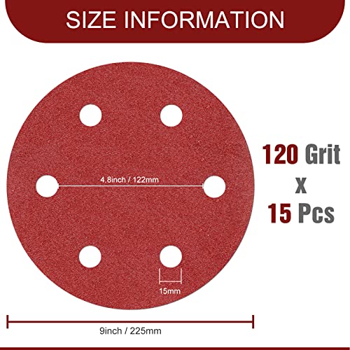 Awutzut 9 Inch 6 Hole Sanding Discs 120 Grit Hook and Loop for Drywall Sander 15PCS - style: 120 Grit