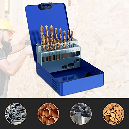 21Pcs(1/16"-3/8") Cobalt Drill Bit Set M35 HSS Jobber Length - size: 21pcs, 1/16"-3/8"
