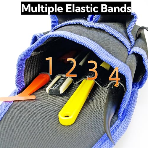 Small Canvas Tool Pouch with Adjustable Belt for Electricians, Carpenters, and Mechanics, 6-Pocket Tool Organizer Utility Tool Belt with Handy Hanging Loop, 5x10 Inch - color: blue black-1pcs