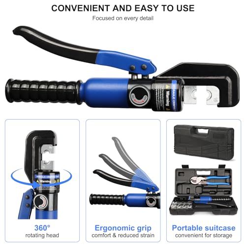 Solsop Hydraulic Crimping Tool 10 Ton with 9 Hex-Dies, 12–2/0 AWG