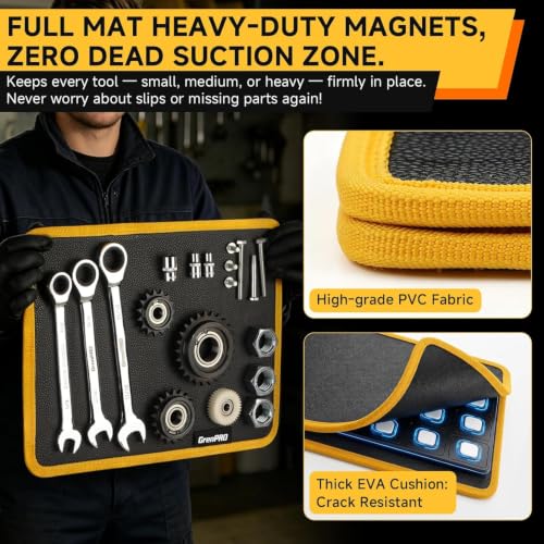 GRENPRO Magnetic Tool Mat, 6-Pack, Telescoping Pickup Tool, Parts Organizer - color: black-6pc