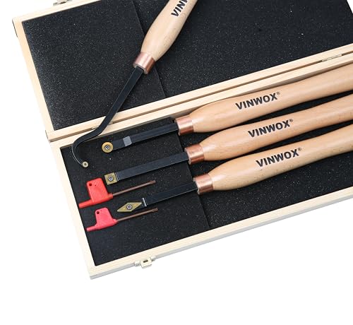 13.5" 4 PCS Carbide Wood Lathe Turning Tool Set, Pen Turning tool, Including Swan Neck Hollower, Rougher, Finisher, Detailer, Titanium Coated Carbide Blades 2X Service Life, Beech Wood Handle - size: 13.5INCH 4PCS