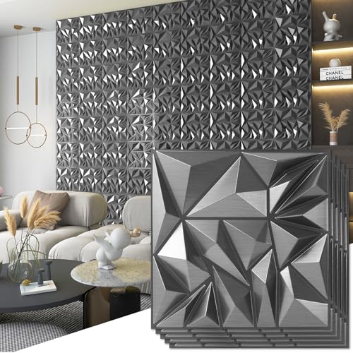 Art3d 33-Pack Modern Diamond Textured 3D Wall Panels, 12 x 12 in, Silver - color: ‎Silver, size: 12x12 Inch 33 pcs