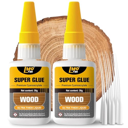 Wood Super Glue 60 Gram Clear Instant CA Glue for Woodworking Wooden Crafts Carpenters & Hobby Models, Heavy Duty Wood Furniture Repair for Chairs, Cabinets Strong All Purpose Cyanoacrylate Adhesive - size: 2oz-thick