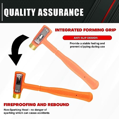 C&T 2-Pieces Dead Blow Hammer Set with Brass Cap, Orange,Shockproof Design - style: 2PC