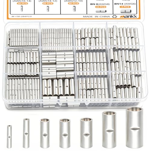 mankk 284PCS 26-6AWG Non Insulated Butt Connectors Kit - color: 284PCS 26-6AWG Kit-Non Insulated