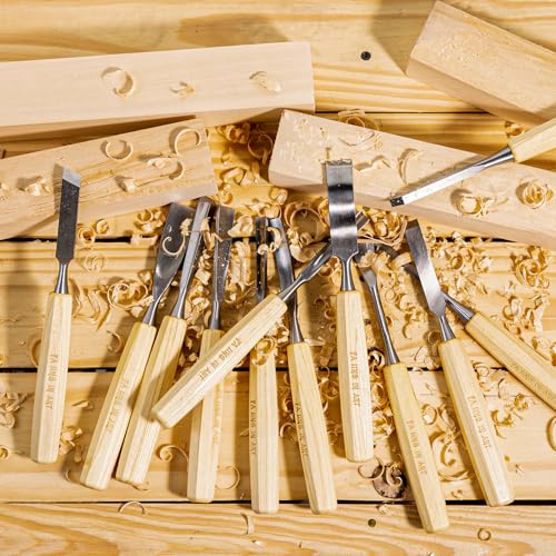 Falling in Art 12 Pcs Wooden Carving Chisel Set with a Leather Pouch