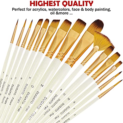 DUGATO Paint Brush Set 15 pc, Anti-Shedding Nylon Hair, Comfort Grip - color: Yellow