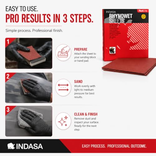 INDASA Rhynowet Red Line Wet Dry Sanding Sheets 9 x 11 Inch 80 Grit Waterproof Latex Backing Abrasive Paper for Wood Metal Automotive Surface Prep Pack of 50 - size: 80-Grit 9"x11"