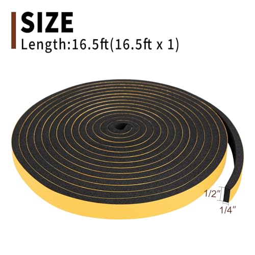 Yotache Weather Stripping Door Seal Strip 1/2x1/4 inch, 16.5 Ft - size: 1/2"x1/4"x16.5 FT