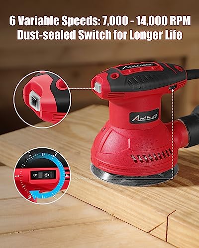 AVID POWER 5” Random Orbital Sander Electric Sander Tool 6 Variable Speeds - color: Dark Red