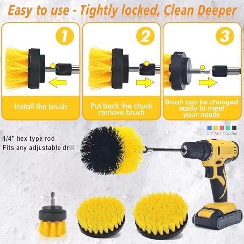 7-Piece Scrubber Brush Kit with Extension Rod, Nylon Bristle for Drill