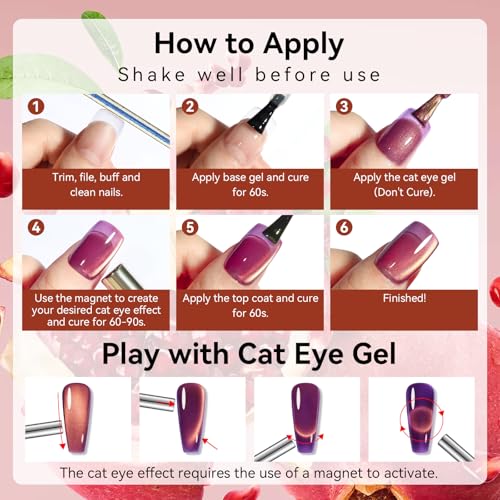 Makartt Cat Eye Gel Nail Polish - 10ml Romantic Holographic Fruit Gel Nail Polish with Magnet Stick, Glitter, UV/LED Curing Salon Home DIY Manicure - Pomegranate - color: Pomegranate