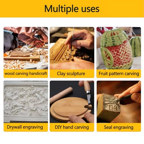 Wood Carving Tools Set, 12-Pcs Wood Whittling Kit with Canvas Roll Bag, Wood Carving Knife Kit for Beginners, Kids & Adults, DIY Craft Gift Set