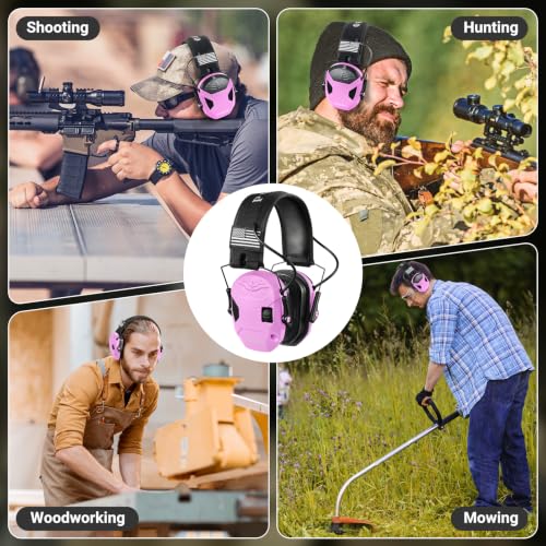Electronic Shooting Ear Protection w/Gel Pads, 23dB NRR Active Noise Reduction & 3X Amplification Headset for Shooters - color: Purple