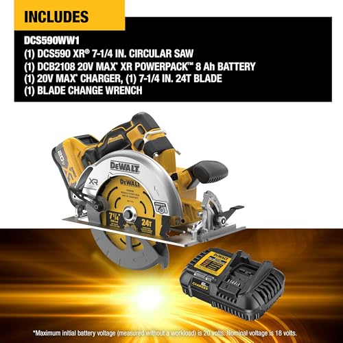 DEWALT 20V MAX XR Brushless Cordless 7-1/4 in. Circular Saw Kit with Battery and Charger (DCS590WW1)