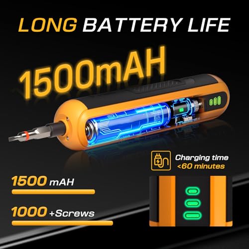 4V Cordless Electric Screwdriver Set, 26 S2 Bits, USB-C, LED