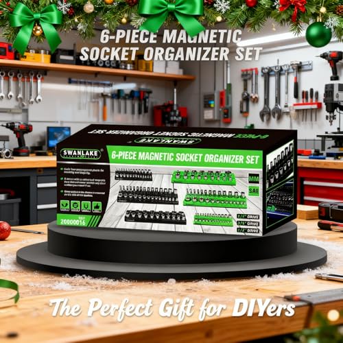 Magnetic Socket Organizer Set, 6-piece 1/4", 3/8", 1/2" SAE & Metric Sockets Holder, Drive Socket Trays, Storage Tool Box, Holding 143 Slots, Soft Rubber Covering Black Green Tools - style: 6PCS Green/Black