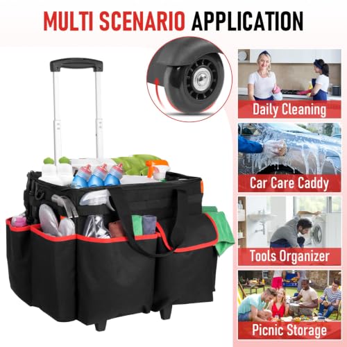Large DIY Rolling Cleaning Caddy Bag, Cleaning Caddy with Wheels