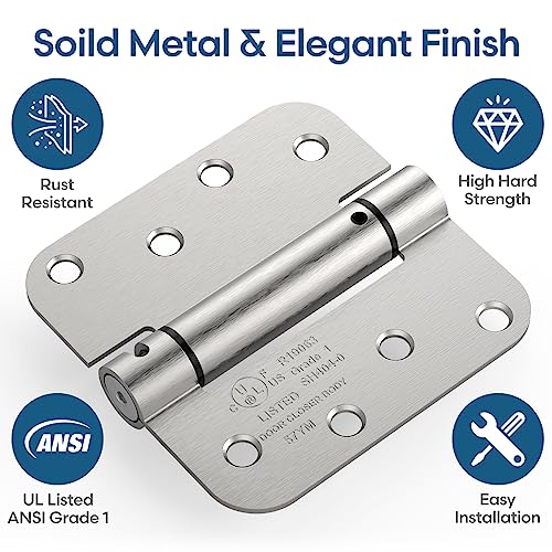 2 Pack 4 Inch Self Closing Door Hinges Kit, Satin Nickel - color: Satin Nickel - kit, size: 4" (2 Pack)