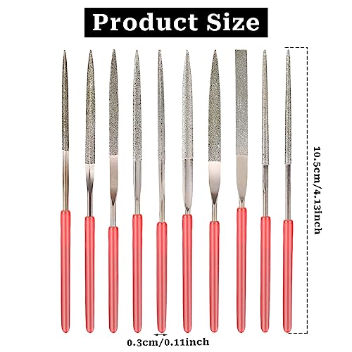 KALIONE 10Pcs Diamond Needle File Set, Model Files Mini Metal File Diamond File Set, Metal File Set Hand Tools, Miniature and Model Files, Small File Jewelry Stone Carving Tools(2x100mm)