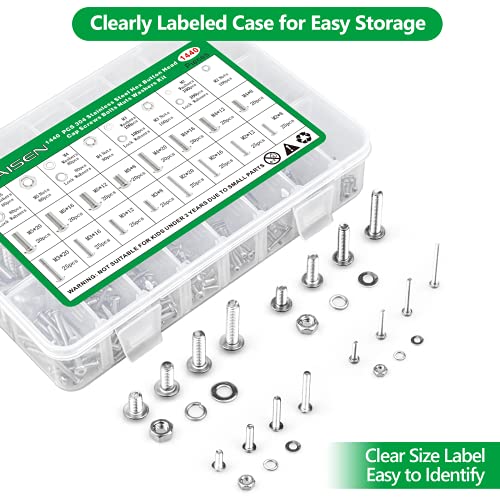 1440Pcs Screw Assortment Kit, M2-M5 Stainless Steel Hex Button Cap Bolts - size: SS M2 M3 M4 M5 1440pcs 2