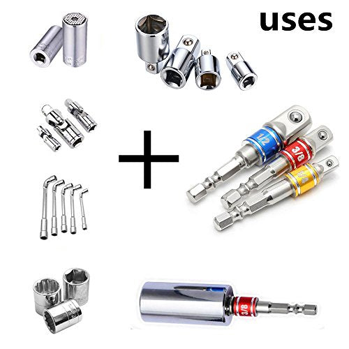 CIGOTU Impact Grade Socket Adapter/Extension Set Turns Power Drill Into High Speed Nut Driver,1/4-Inch Hex Shank to Drive for Adapters to Use with Drill Chucks, Sizes 1/4" 3/8" 1/2", Cr-V, 3-Piece - color: 3p*color