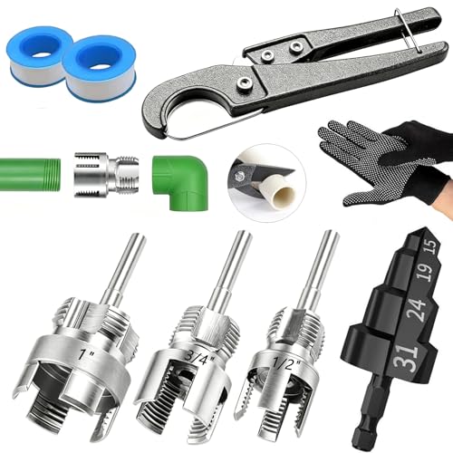 8PCS Internal & External PVC Pipe Threader Tool Set with Step Drill Bits
